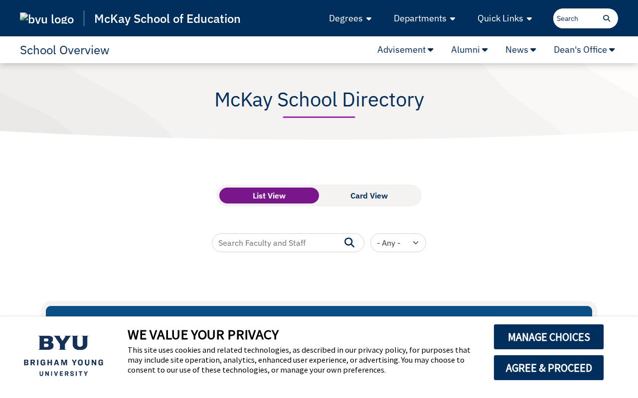 Provo people directories screenshot of the BYU McKay School faculty directory