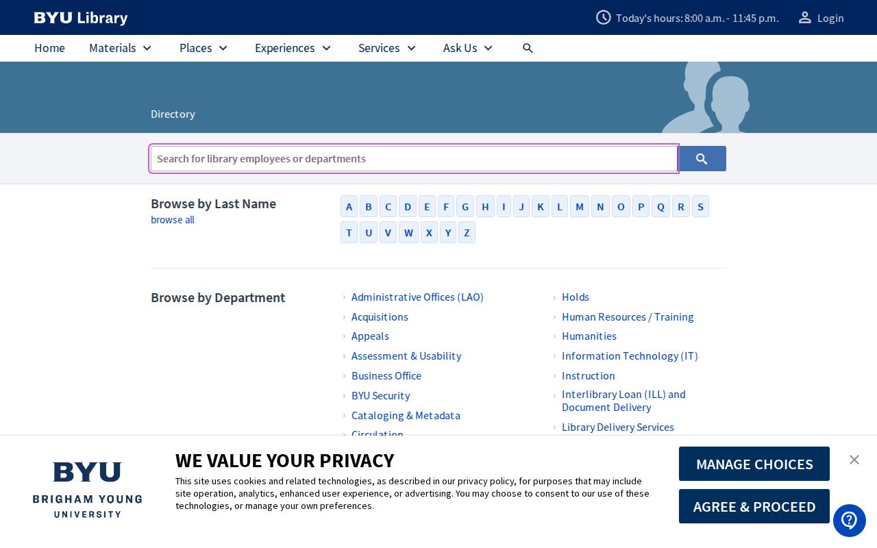 Provo people directories image of the BYU Library employee directory