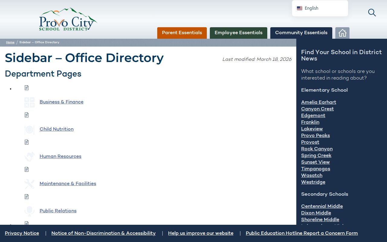 Provo people directories screenshot of the Provo City School District staff directory
