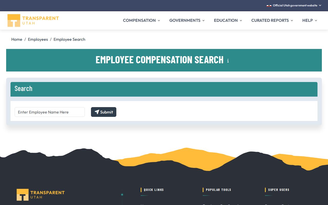 Provo people directories view of the Transparent Utah employee search filters