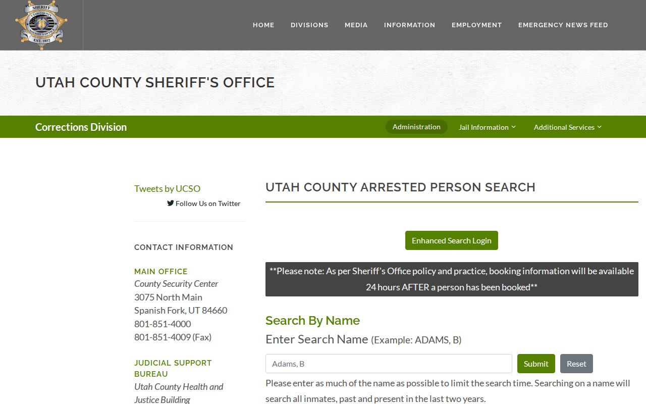 Provo people search using the Utah County inmate index