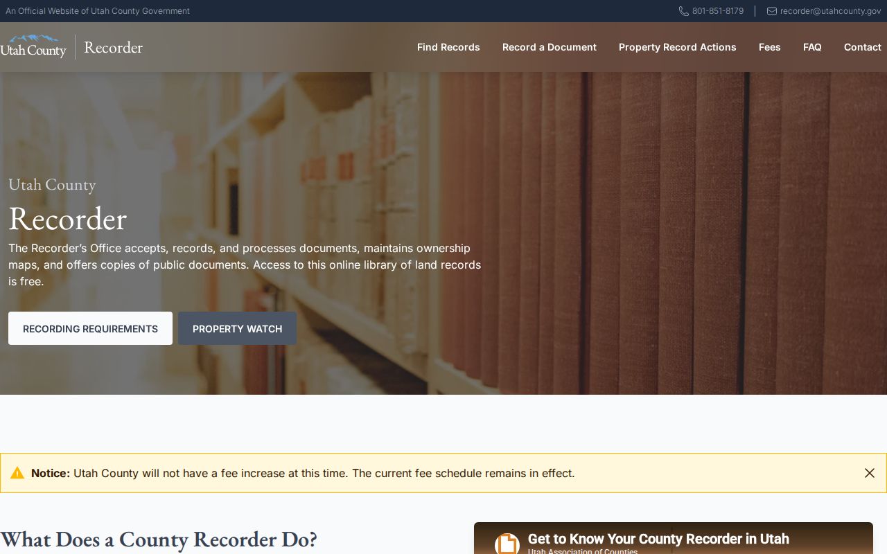 Provo public records page for the Utah County Recorder